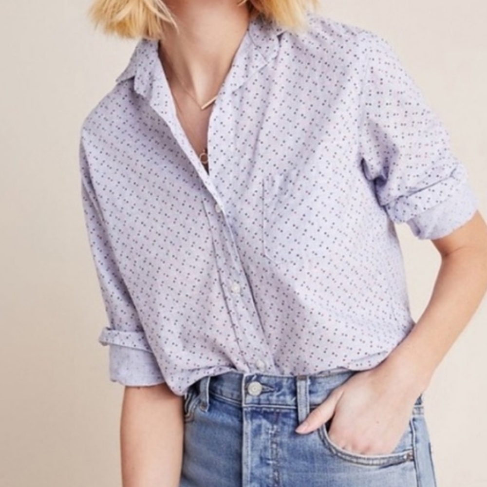 Women's Light Blue Patterned Button-Up Shirt